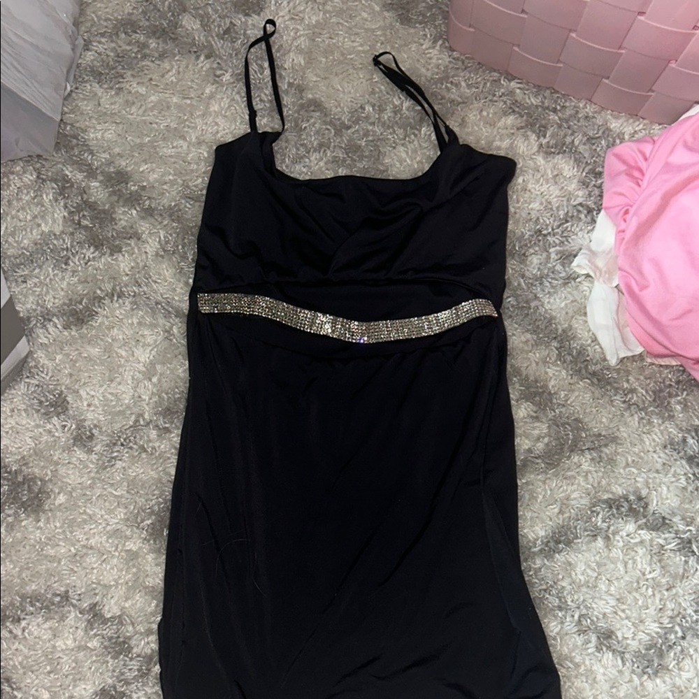 Elegant Black Mini Dress with Silver Accents